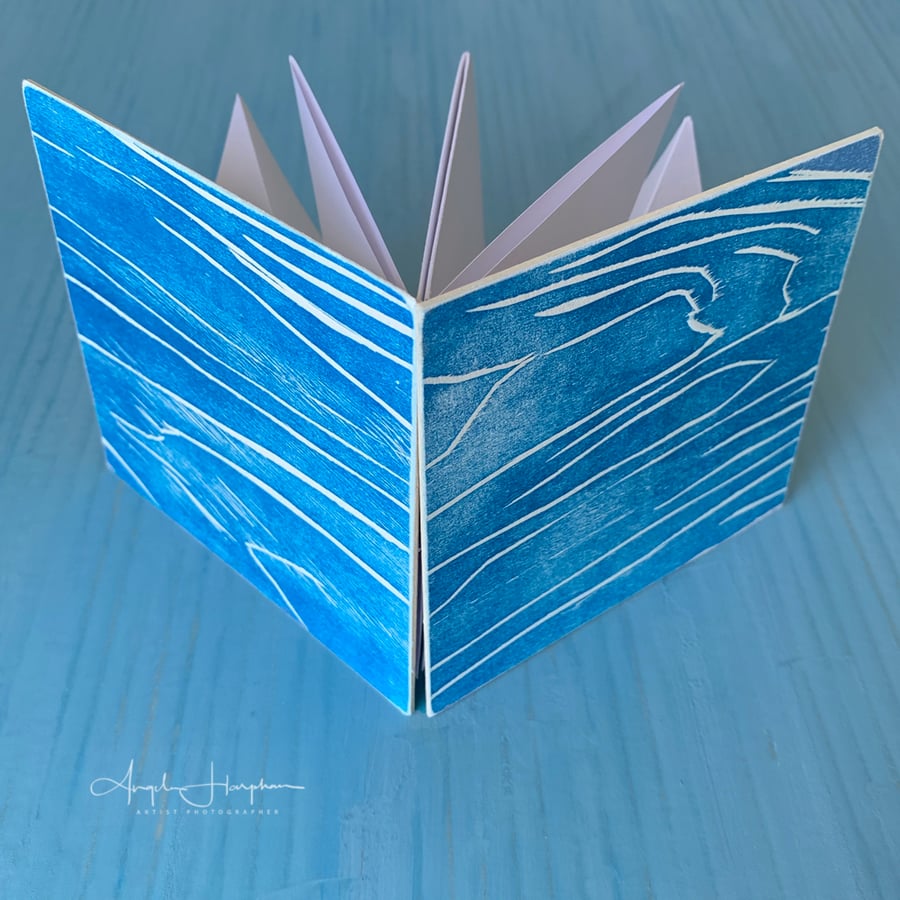 Square Small "Surprise" Pop Out Blank Book with Woodcut Print Covers