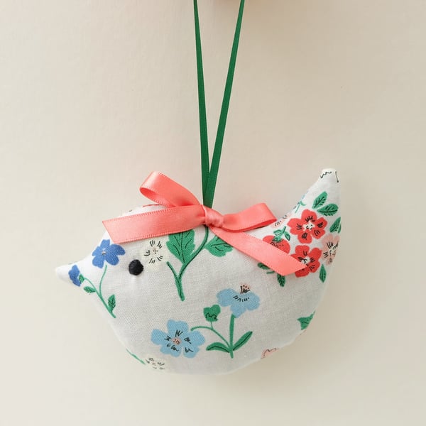 Mini Lavender Sachet Bird, Organic Grey Wildflower Floral Fabric