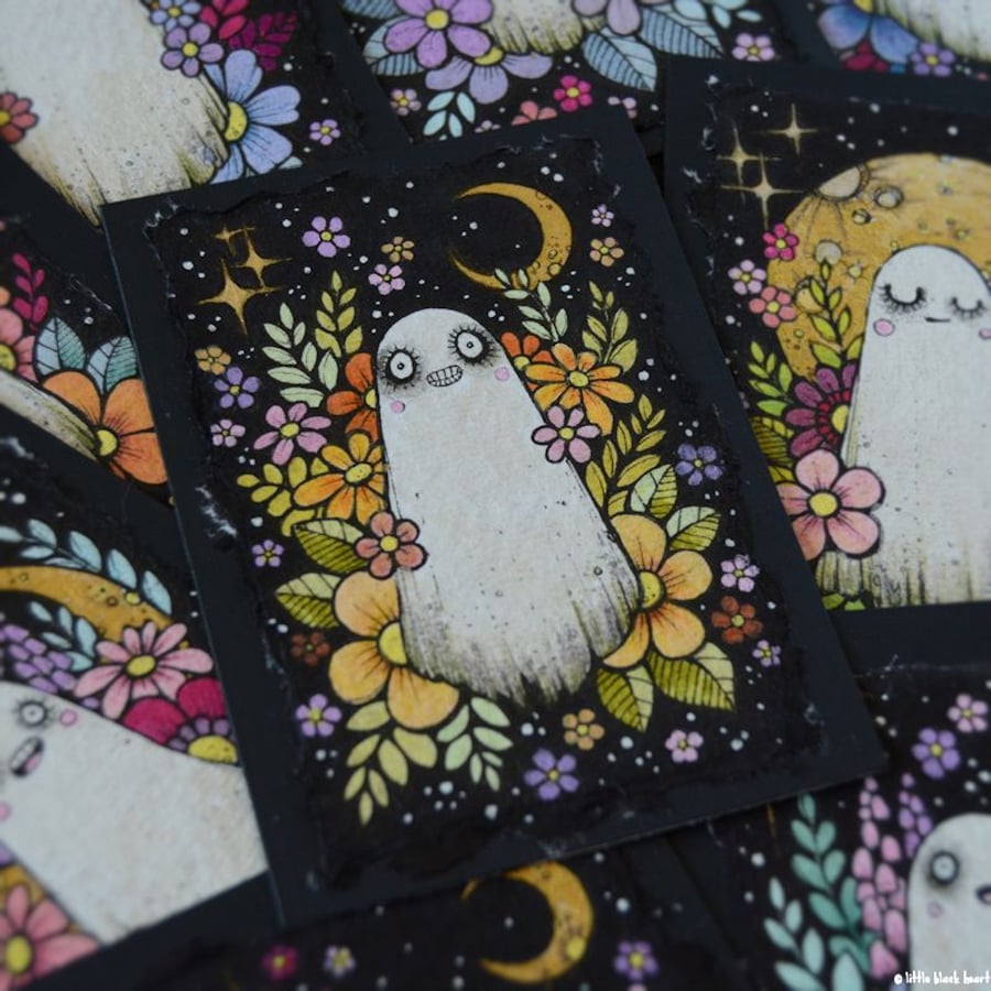 midsummer garden ghost - original aceo illustration 