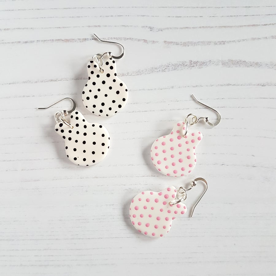 Polka dot Bunny face earrings ONE PAIR SUPPLIED