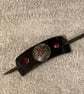 Dyed Black Leather HairStick Barrette W Decorative Centre & Red Gems