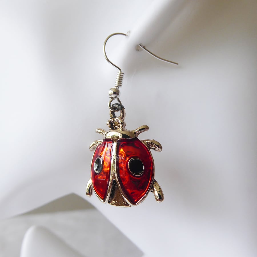 Large Ladybird Enamelled Earrings - Perfectly Imperfect