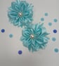 Handmade Satin Ribbon Flower Hair Clips - Pale Blue Pigtail Bows  - Image 5