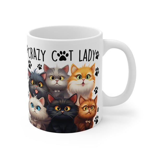 Crazy Cat Lady 11oz White Mug - Perfect Gift for Cat Lovers