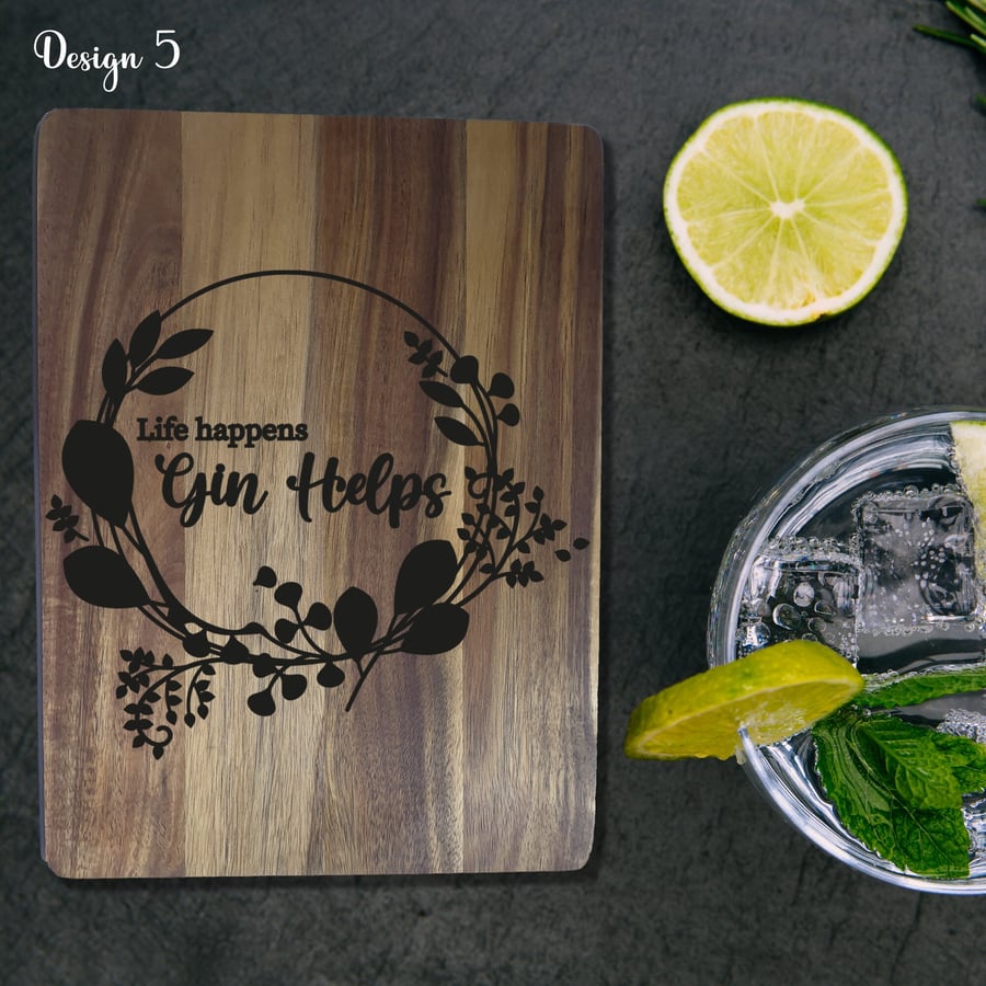 Personalised Gin Cocktail Fruit Chopping Board Engraved Personalised Wooden 