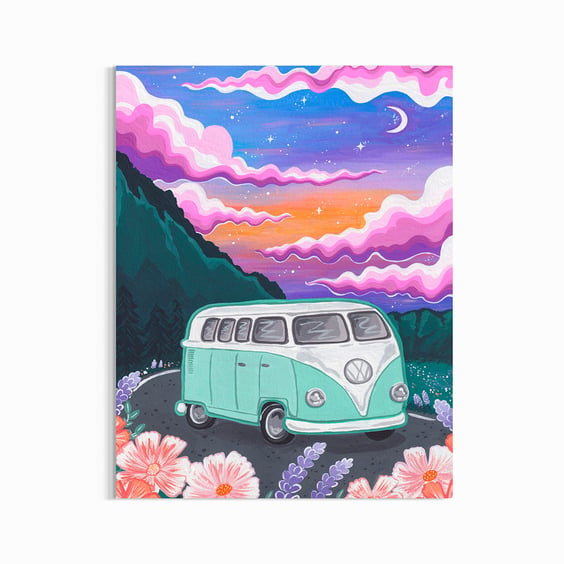 Blue Classic Camper Van Art Print, T1 Campervan, VW