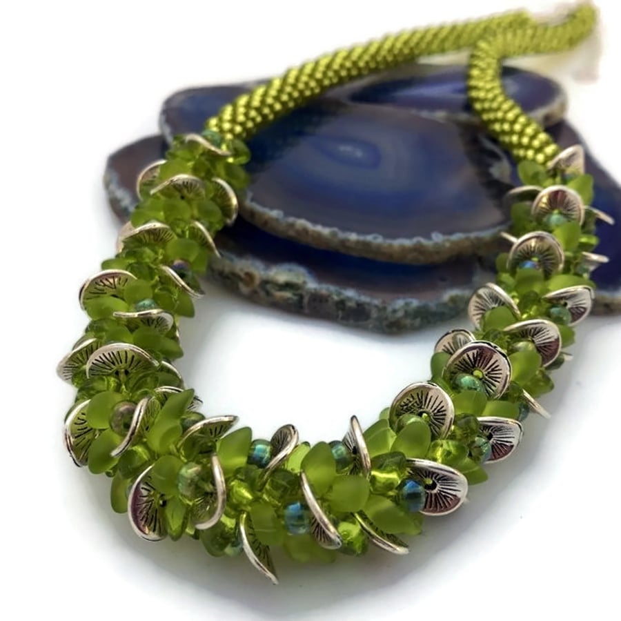 Chartreuse Waves Kumihimo Necklace