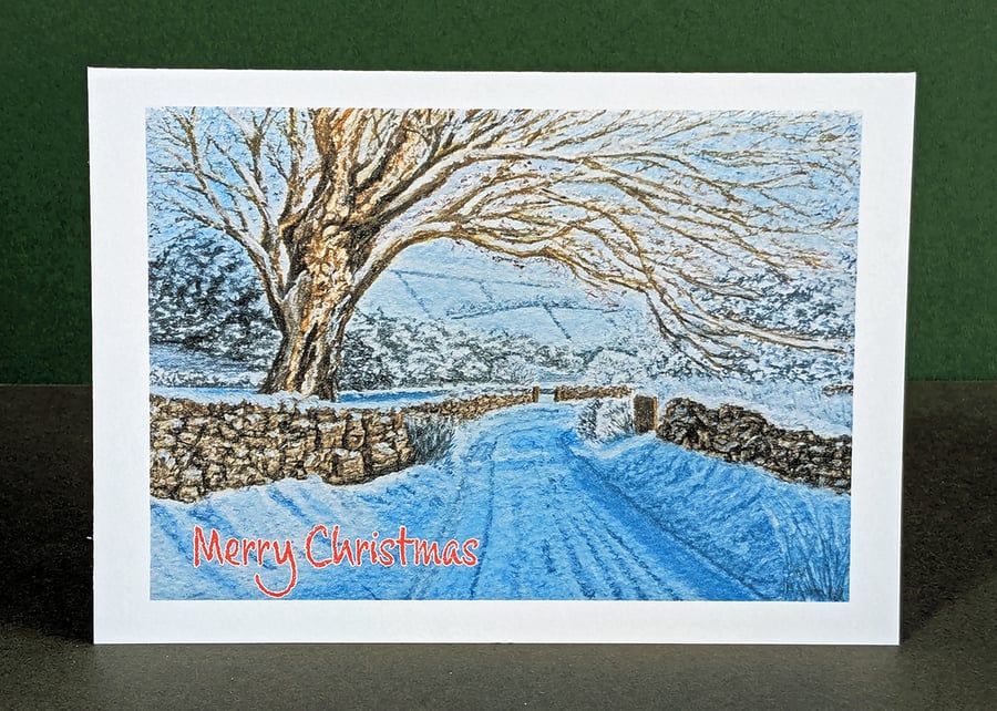 A Country Lane in Winter Art Card: Blank or Personalised A6-Size Greetings Card