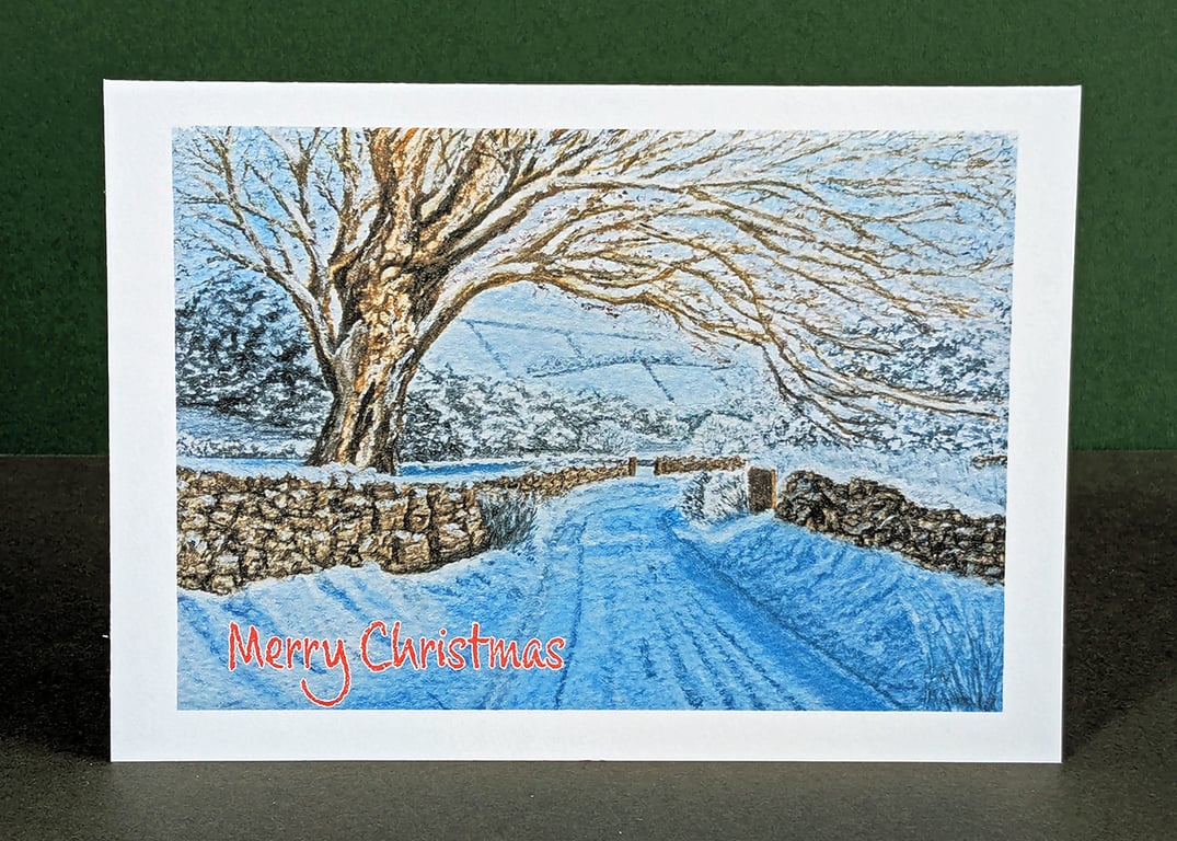 A Country Lane in Winter Art Card: Blank or Personalised A6-Size Greetings Card