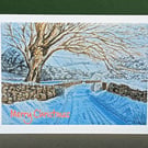 A Country Lane in Winter Art Card: Blank or Personalised A6-Size Greetings Card