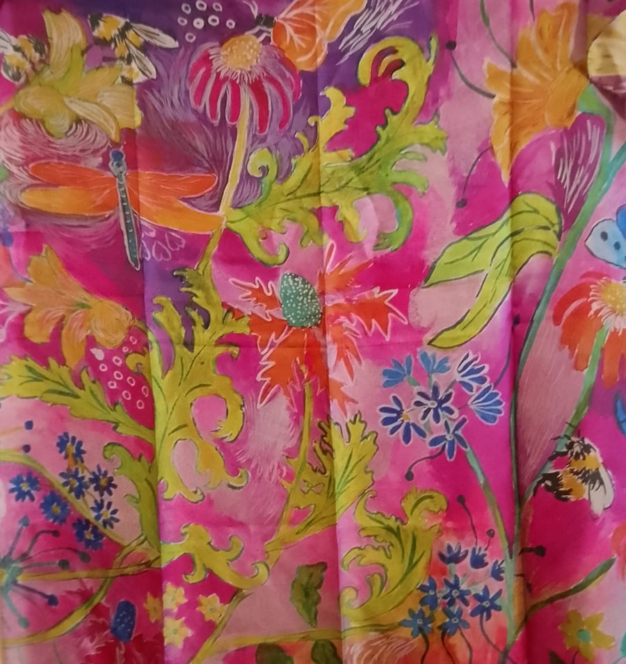 Pink Floral Silk scarf 90cm x 90 cm