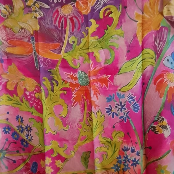 Pink Floral Silk scarf 90cm x 90 cm