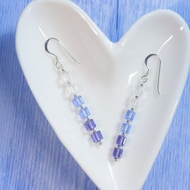 Sparkly Swarovski cube and sterling silver drop earrings