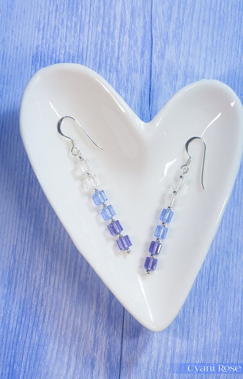 Sparkly Swarovski cube and sterling silver drop earrings