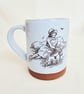 Handmade mug with vintage illustration, blue seaside mug