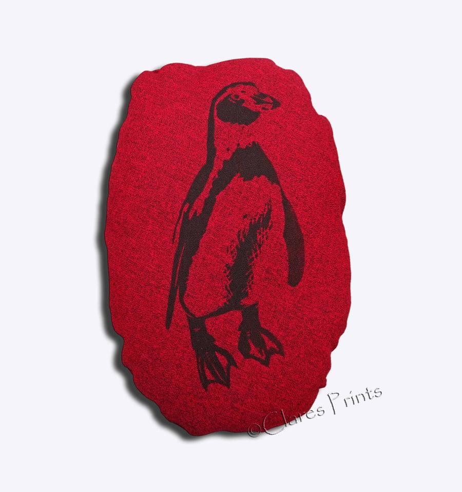 Sale Penguin Stuffie Cushion Hand Printed Linocut Handmade