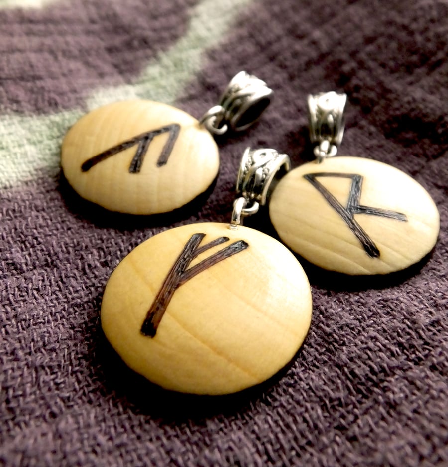 Personalised Wooden Pyrography  Rune Pendant