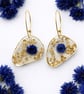 Dark Blue Flower Resin Earrings with Gold Leaf – Small Asymmetrical Botanical Je