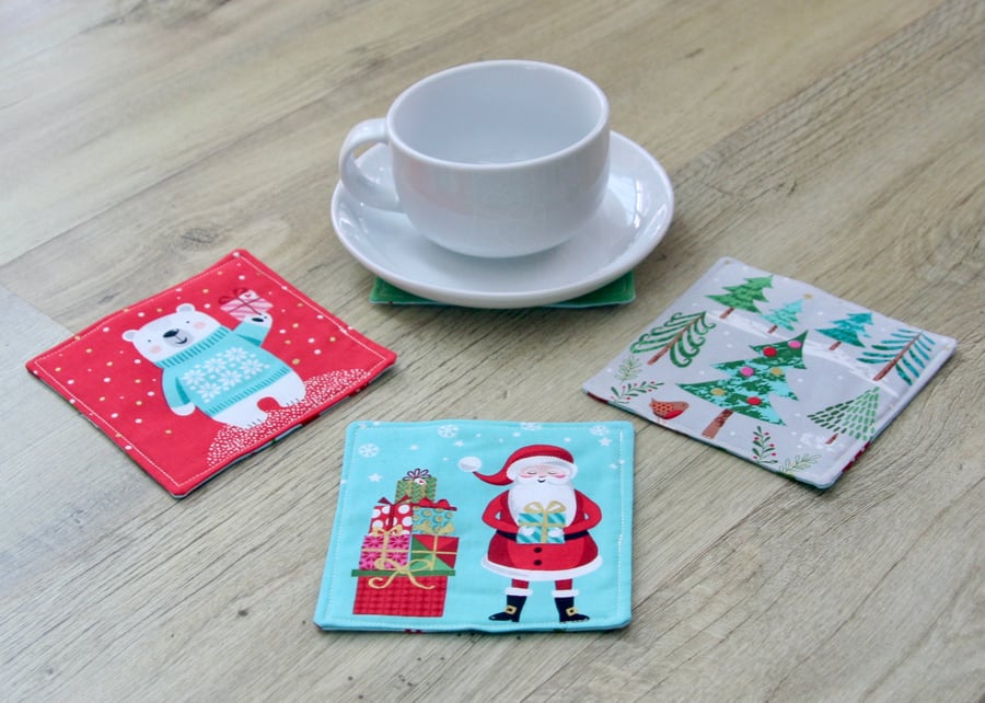 Set of Four Christmas Coasters with fun pictures