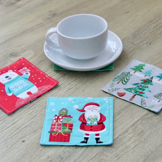 Set of Four Christmas Coasters with fun pictures