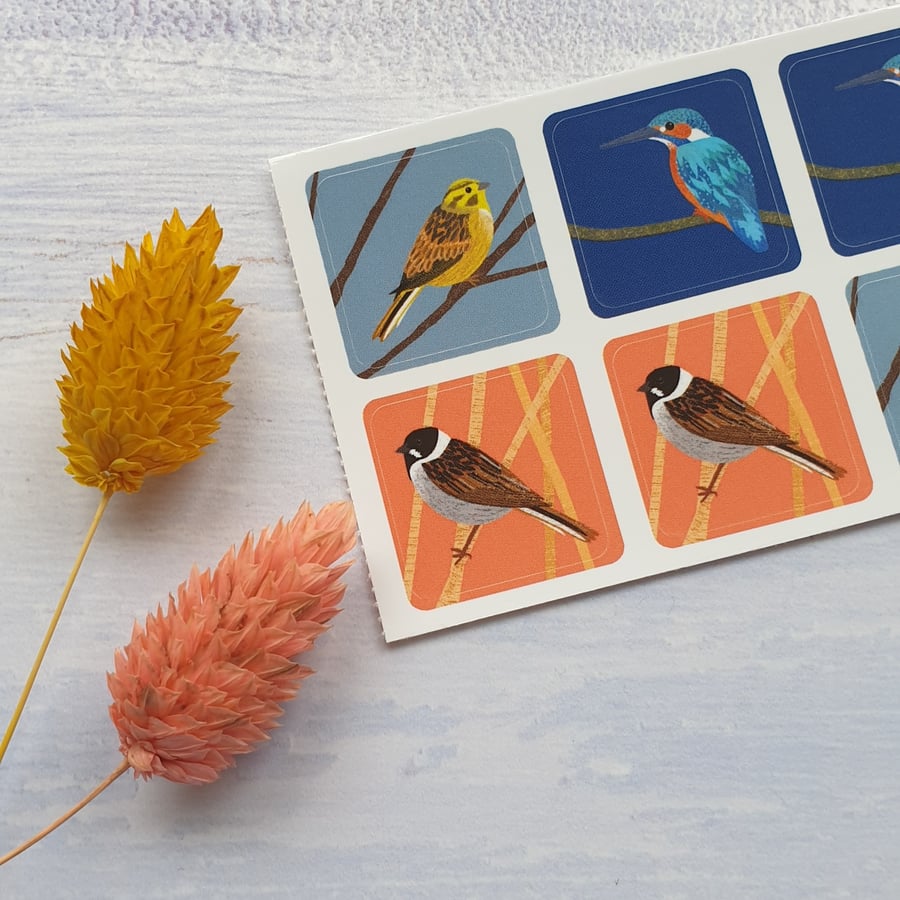 Kingfisher, Yellowhammer and Reed Bunting Envelope Stickers