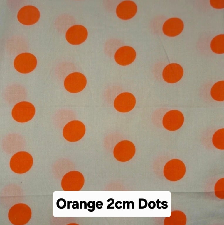 1 Metre 2 cm Orange Polka Dots Lightweight Poycotton Fabric 1.12m Wide