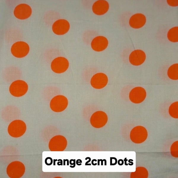 1 Metre 2 cm Orange Polka Dots Lightweight Poycotton Fabric 1.12m Wide