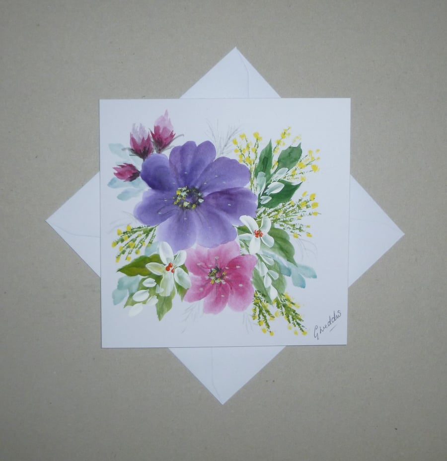 hand painted original art floral greetings card ( ref FA 405 K3 )