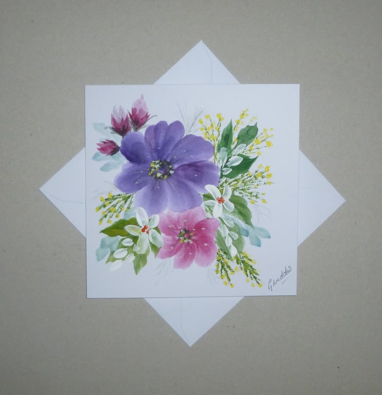 hand painted original art floral greetings card ( ref FA 405 K3 )
