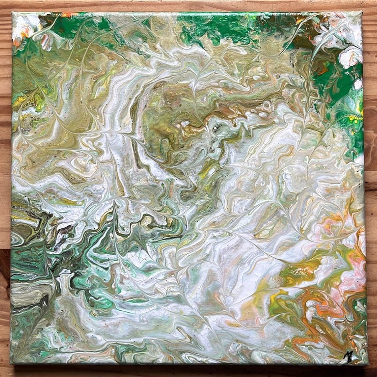 Emerald Dragonmist, Original Acrylic Pour Painting 12" by 12" (30cm by 30cm)
