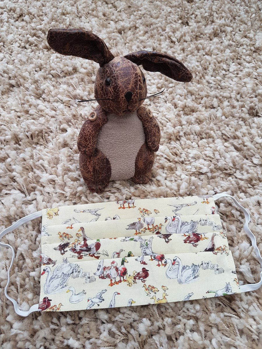 Adult face covering – pale yellow duck print material