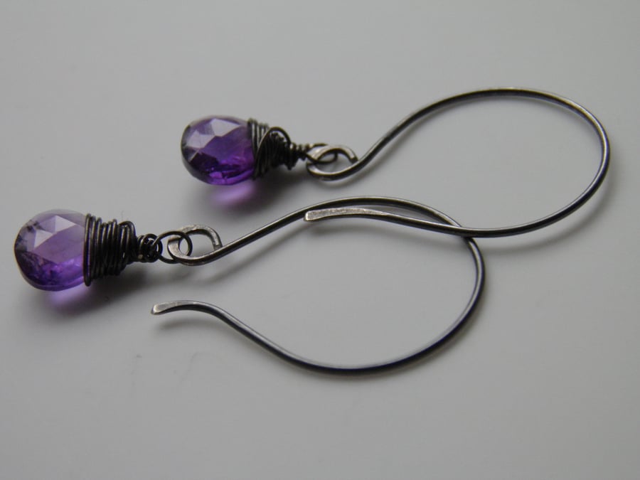 Purple Amethyst Earrings, Oxidised Sterling Silver Earrings 