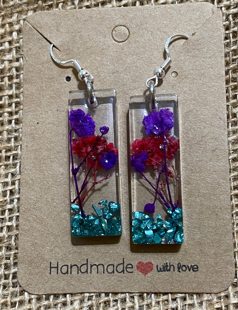 Handmade Pair Of Rectangular Earrings With Drie... - Folksy
