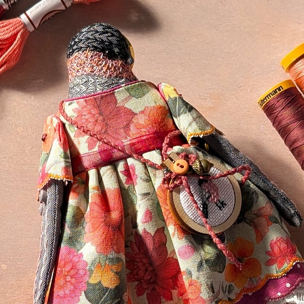Rae,  A  Tiny Hand Embroidered Bullfinch Folk Art Doll