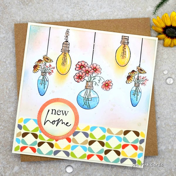 New Home Card - handmade cards, flowers, lightbulbs, housewarming