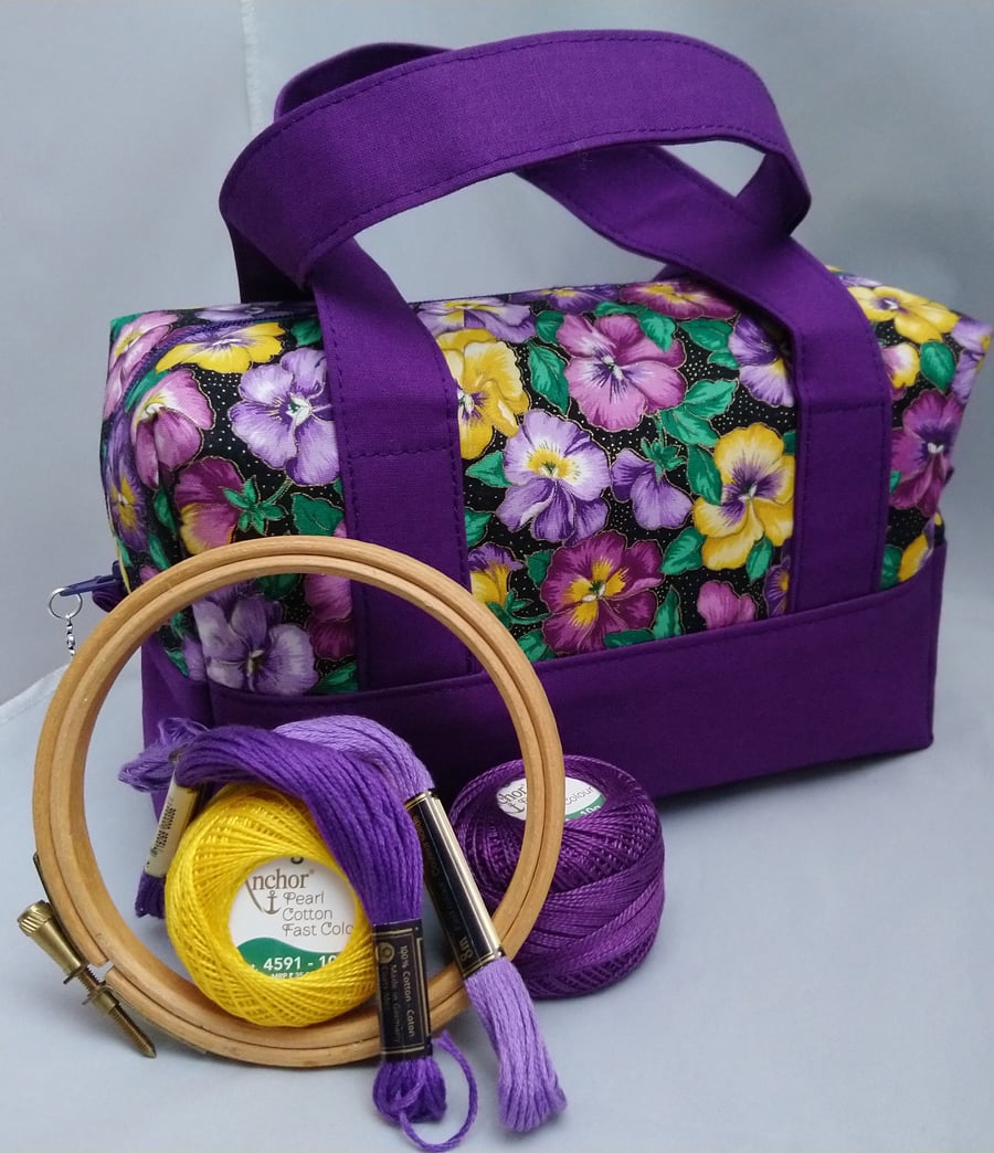 Bags, Pansy Box Shaped Multi Use Bag, Zip, Handles, Sewing, Crochet, Make Up 