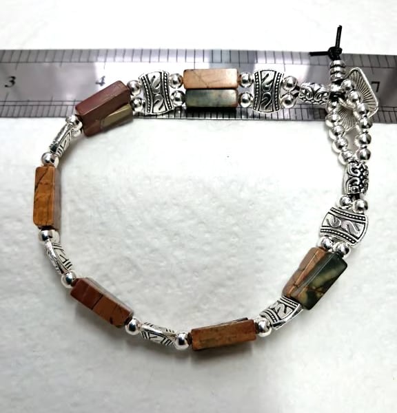 Handmade Beaded Leather Picasso Jasper Gate Bracelet 