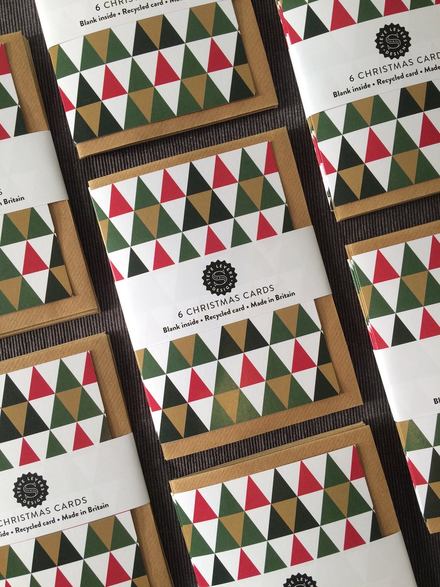 Pack of six A6 Christmas cards with mid-century modern style pattern