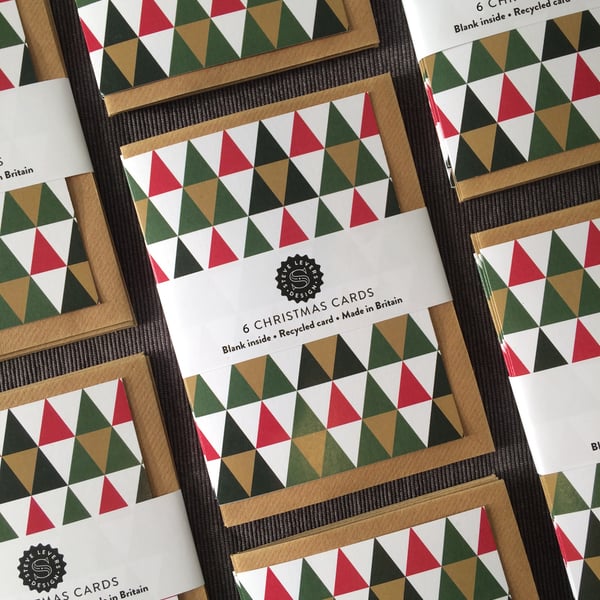 Pack of six A6 Christmas cards with mid-century modern style pattern