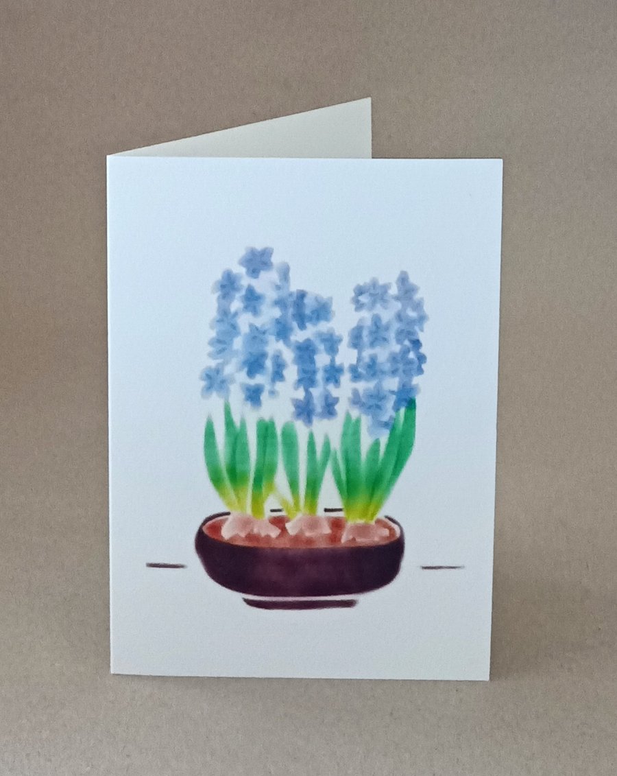 Hyacinths blue spring flower botanical art handmade card