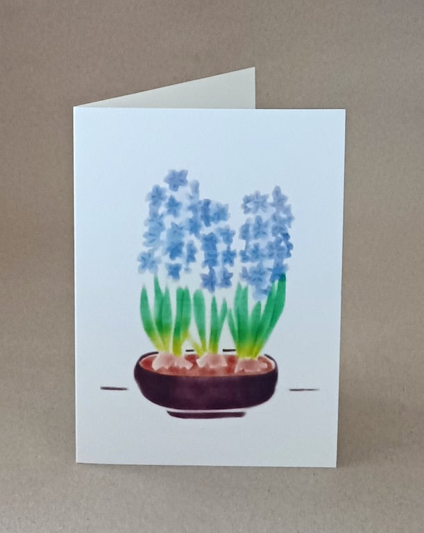 Hyacinths blue spring flower botanical art handmade card