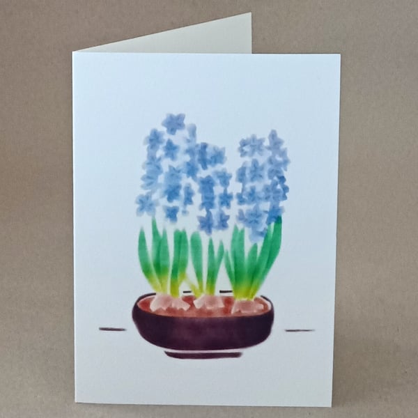Hyacinths blue spring flower botanical art handmade card