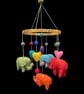 Mobile, needle felt elephants, nursery decor, new baby gift, baby shower