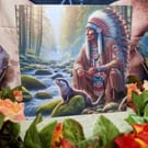 Native Indian Warrior Chief With Spirit Animal Otter Greetings Card 