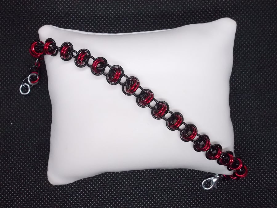 Red and black barrel weave bracelet