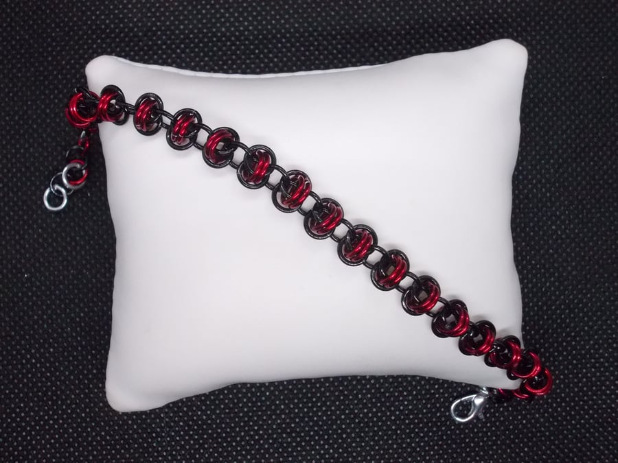 SALE - Red and black barrel weave bracelet