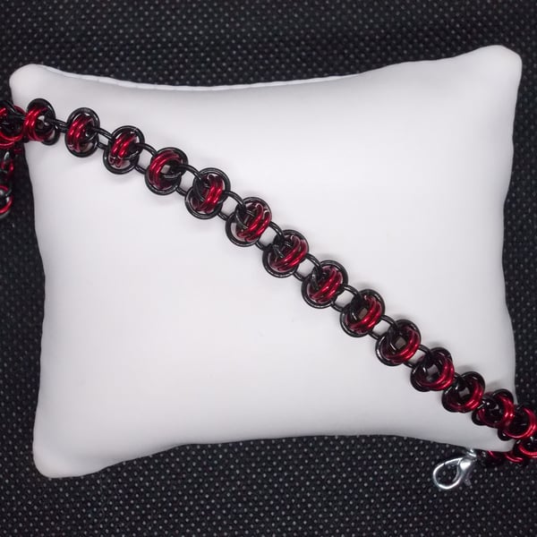 Red and black barrel weave bracelet