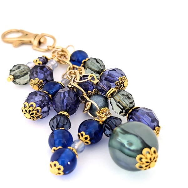 Beaded Handbag Charm: Dusky Blues and Greens