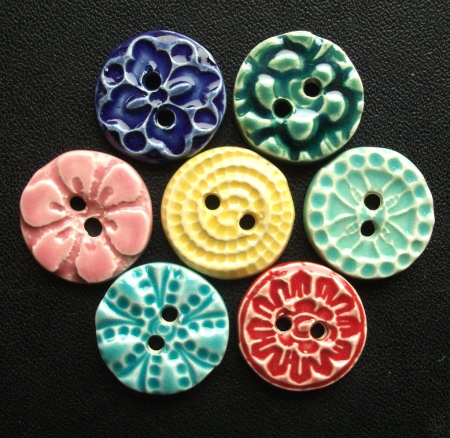 Set of six little handmade ceramic buttons