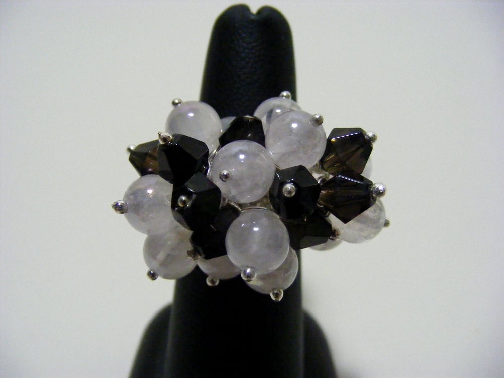 Mystic Rose Quartz and Smokey Quartz Adjustable Gemstone Ring.